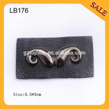 LB176 Custom western jean leather patch label with custom metal mustache logo